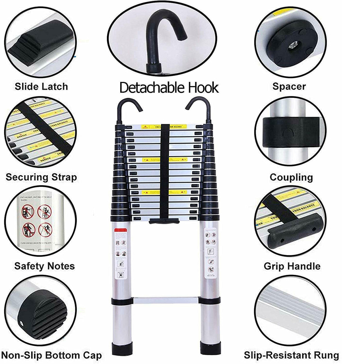 20.34 FT Aluminum Telescoping Extension Ladder 330lbs Capacity W692