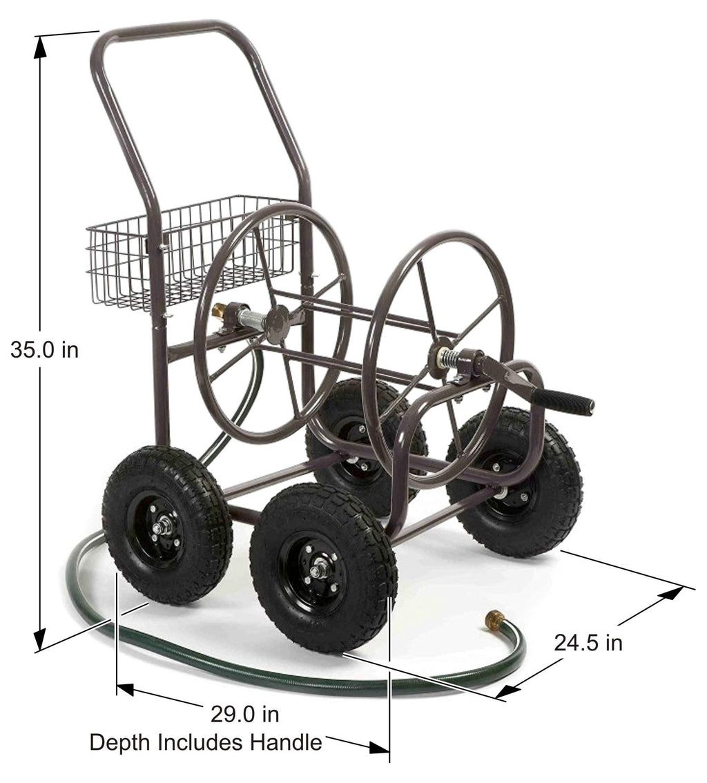 Four Wheel 250 Foot Capacity Steel Frame Water Hose Reel Cart with Basket X851912