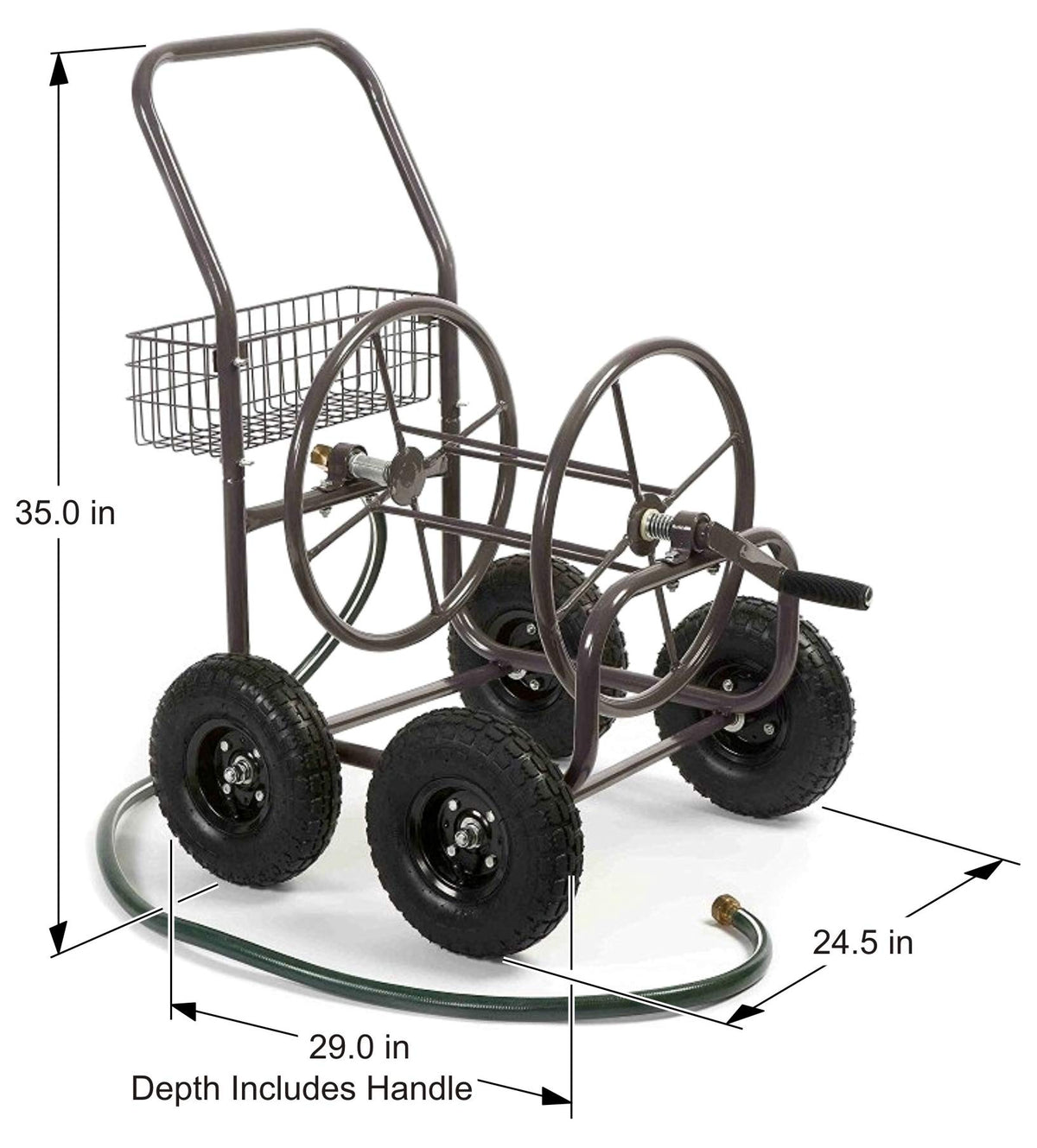 Four Wheel 250 Foot Capacity Steel Frame Water Hose Reel Cart with Basket X851912
