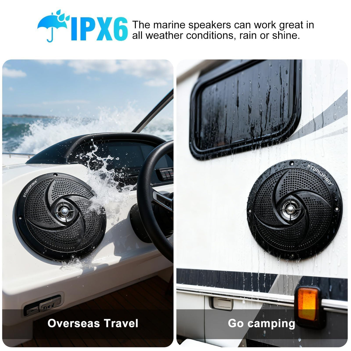 4 Inch 80W Bluetooth Waterproof Marine Speakers 2 Way Black M8373