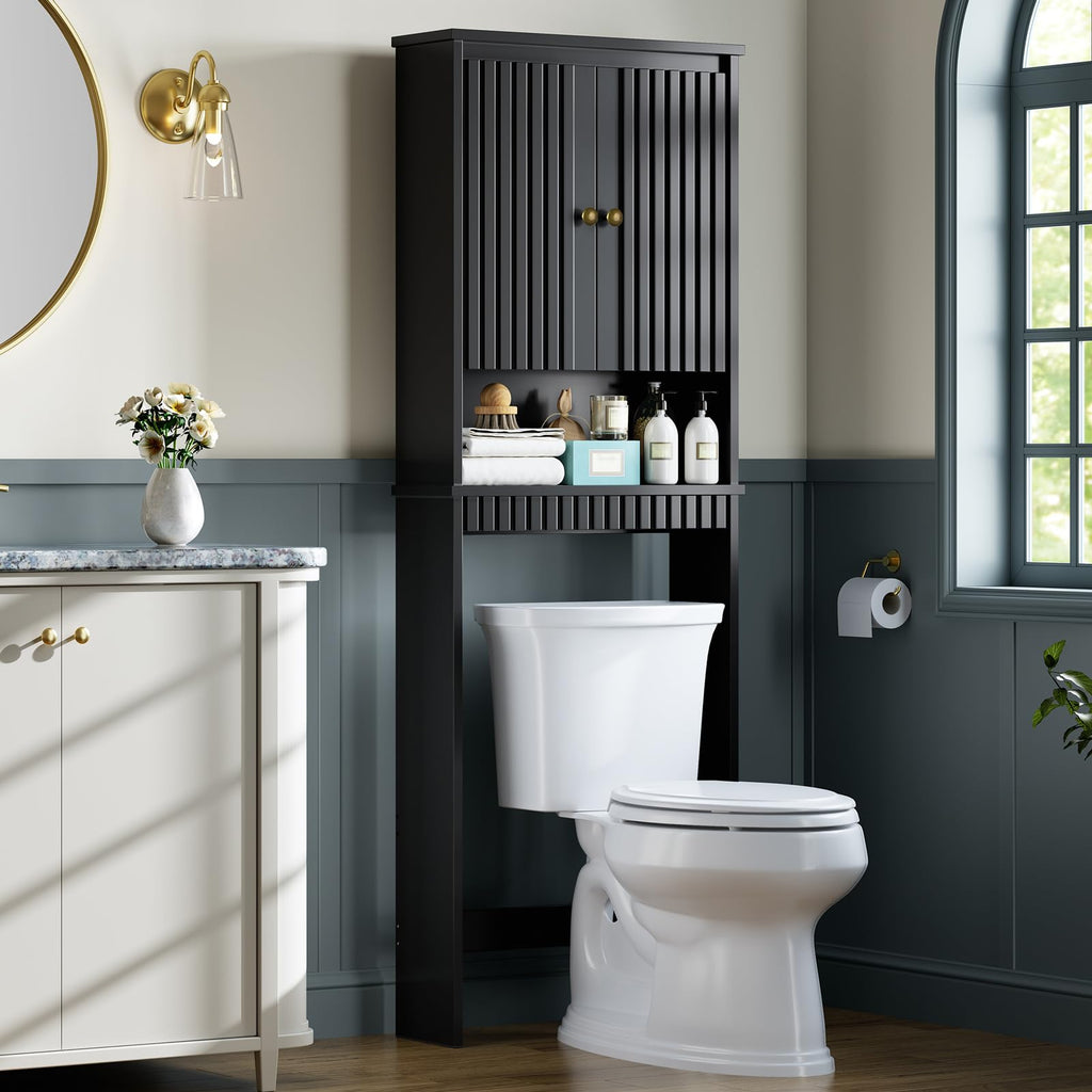 Black Over The Toilet Storage Cabinet with Adjustable Shelf H435615