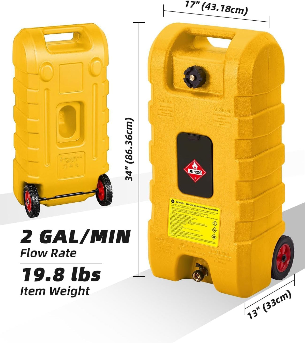 15 Gallon Portable Gas Tank with Caster and 10Ft Hose Y4646