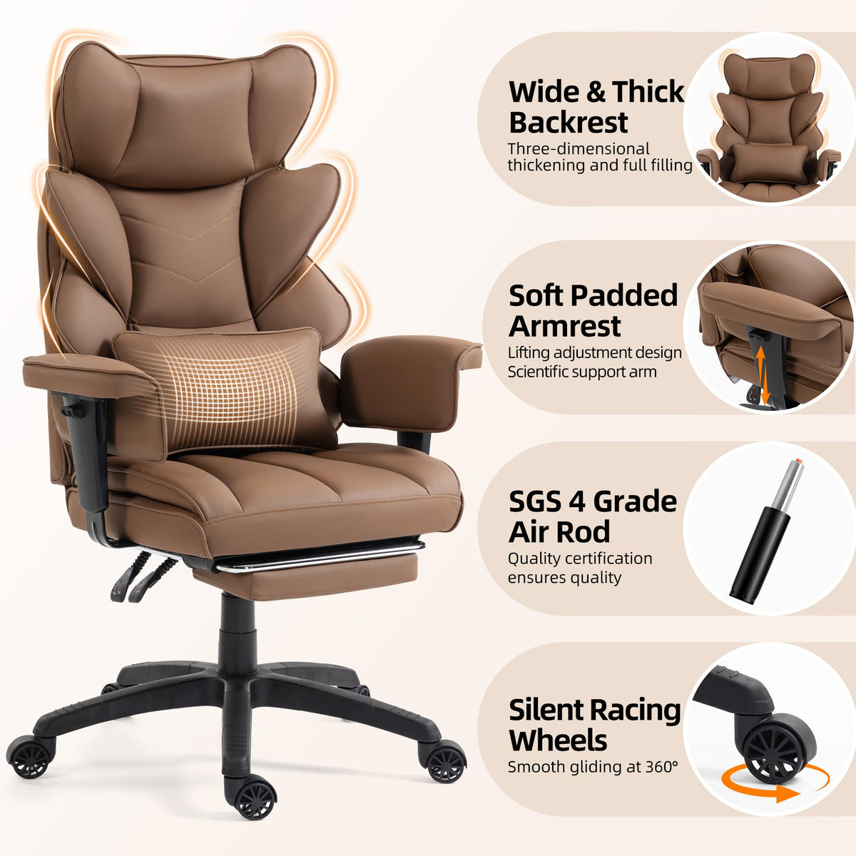 Brown Ergonomic Office Chair with Footrest S267886
