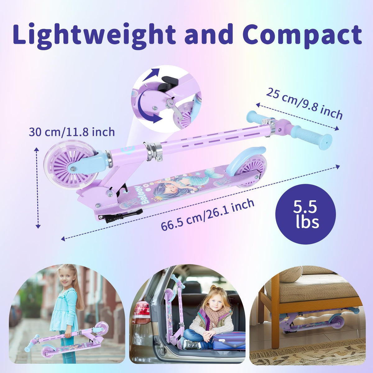2 Wheel Folding Lightweight Kick Scooter with Light-Up Wheels F754175