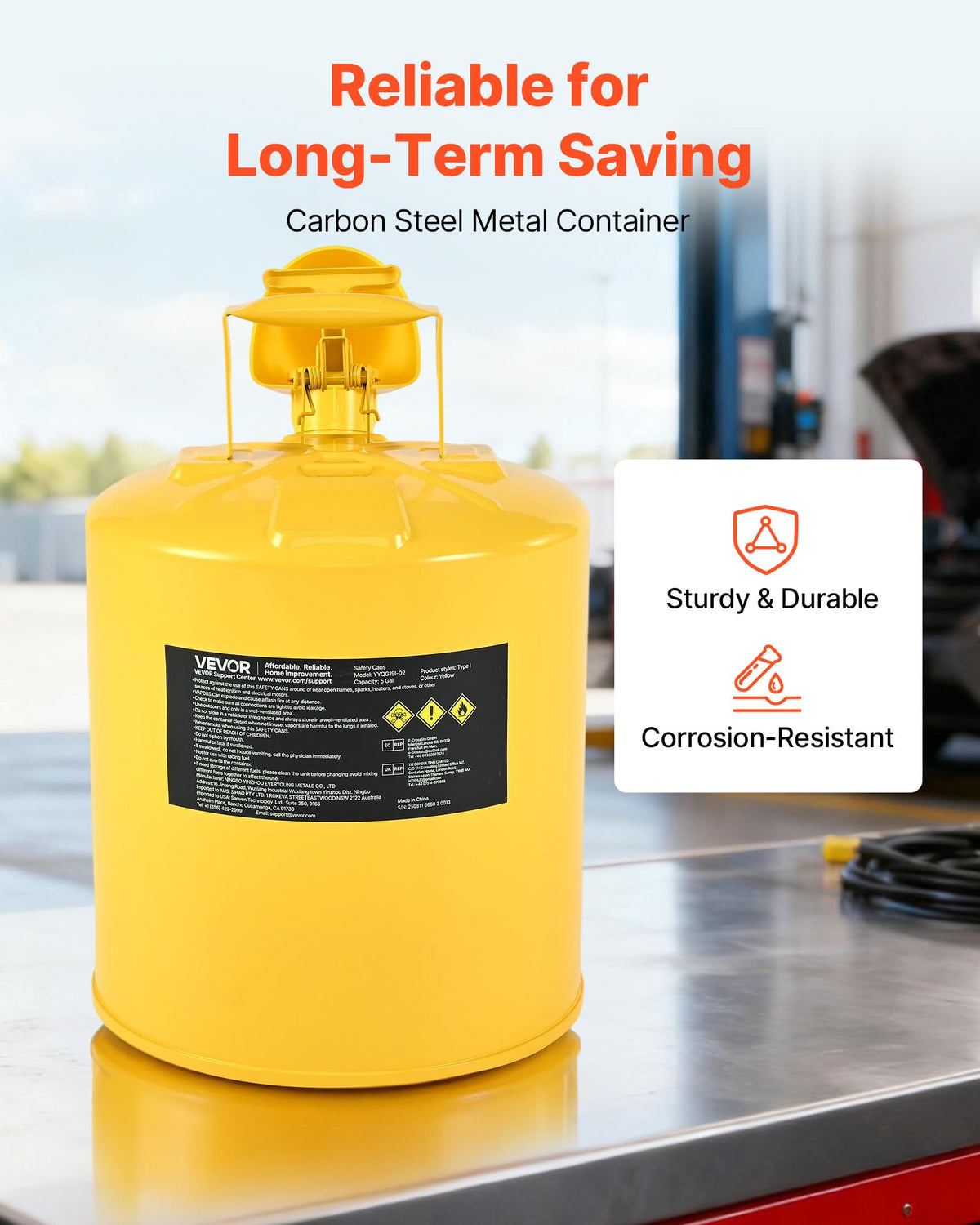 5 Gallon Type I Yellow Metal Container with Flame Arrester V9737