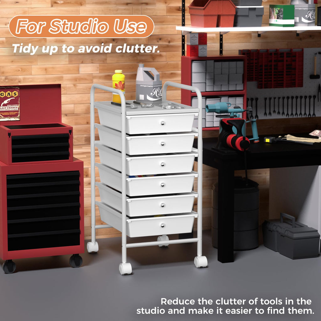 White 6 Tier Rolling Storage Cart with 6 Drawers G70296
