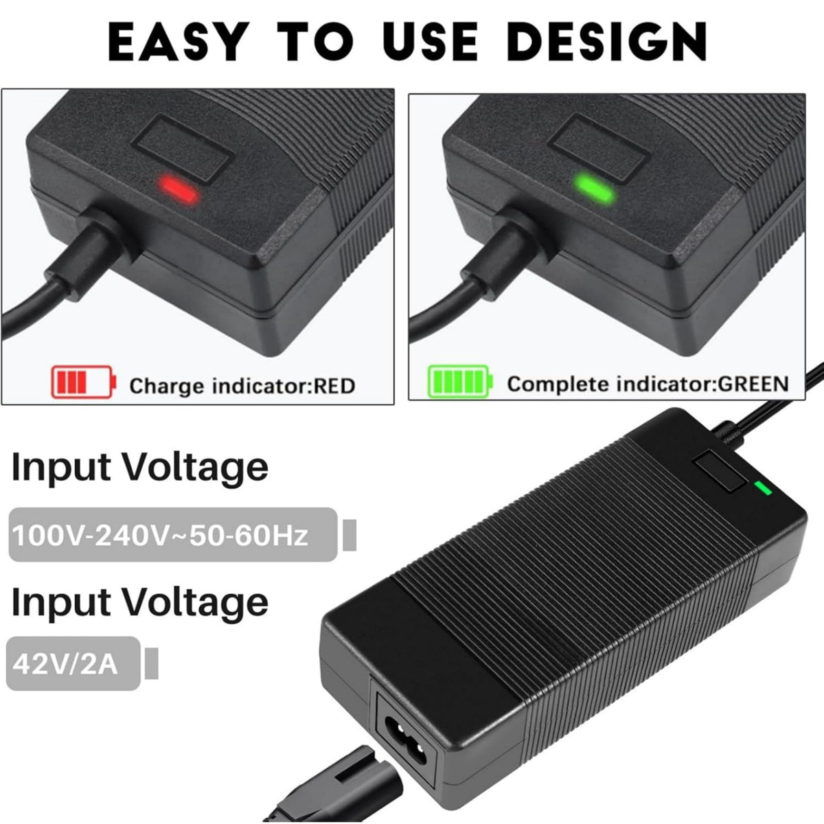 42V 2A/1.5A Universal 5 Plugs Fast Electric Charger for 36V Lithium Battery O34955