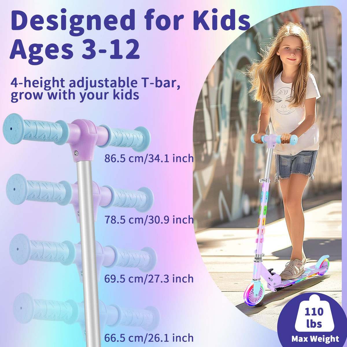 2 Wheel Folding Lightweight Kick Scooter with Light-Up Wheels F754175
