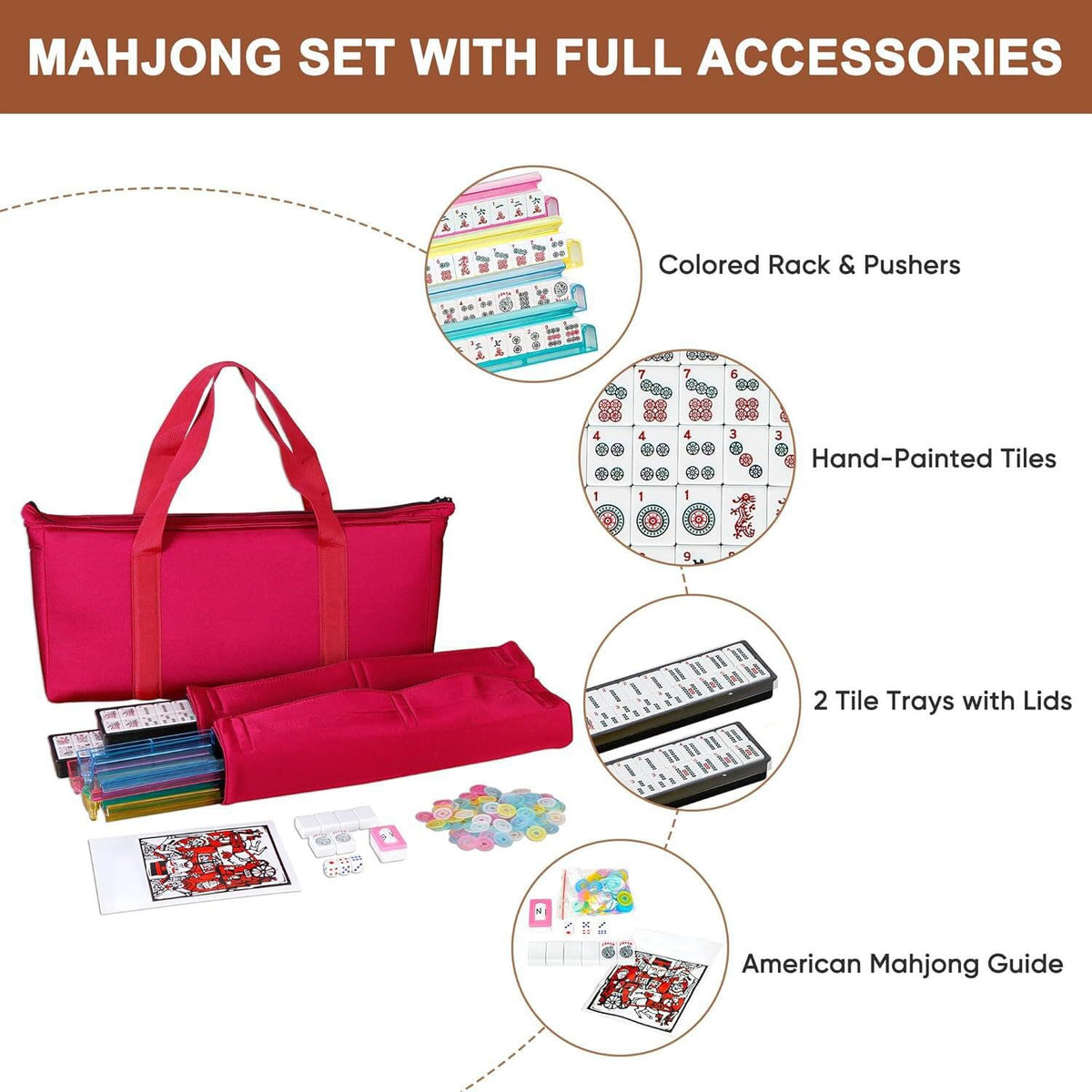 166 Tiles Mahjong Set with Racks Pushers Bag B93983