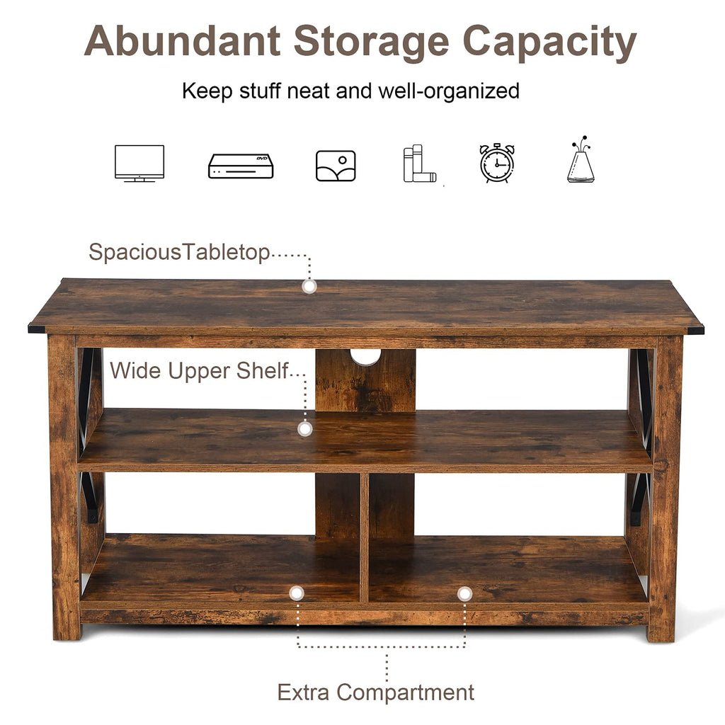Brown 3 Tier Wood TV Stand with Open Shelves B13859