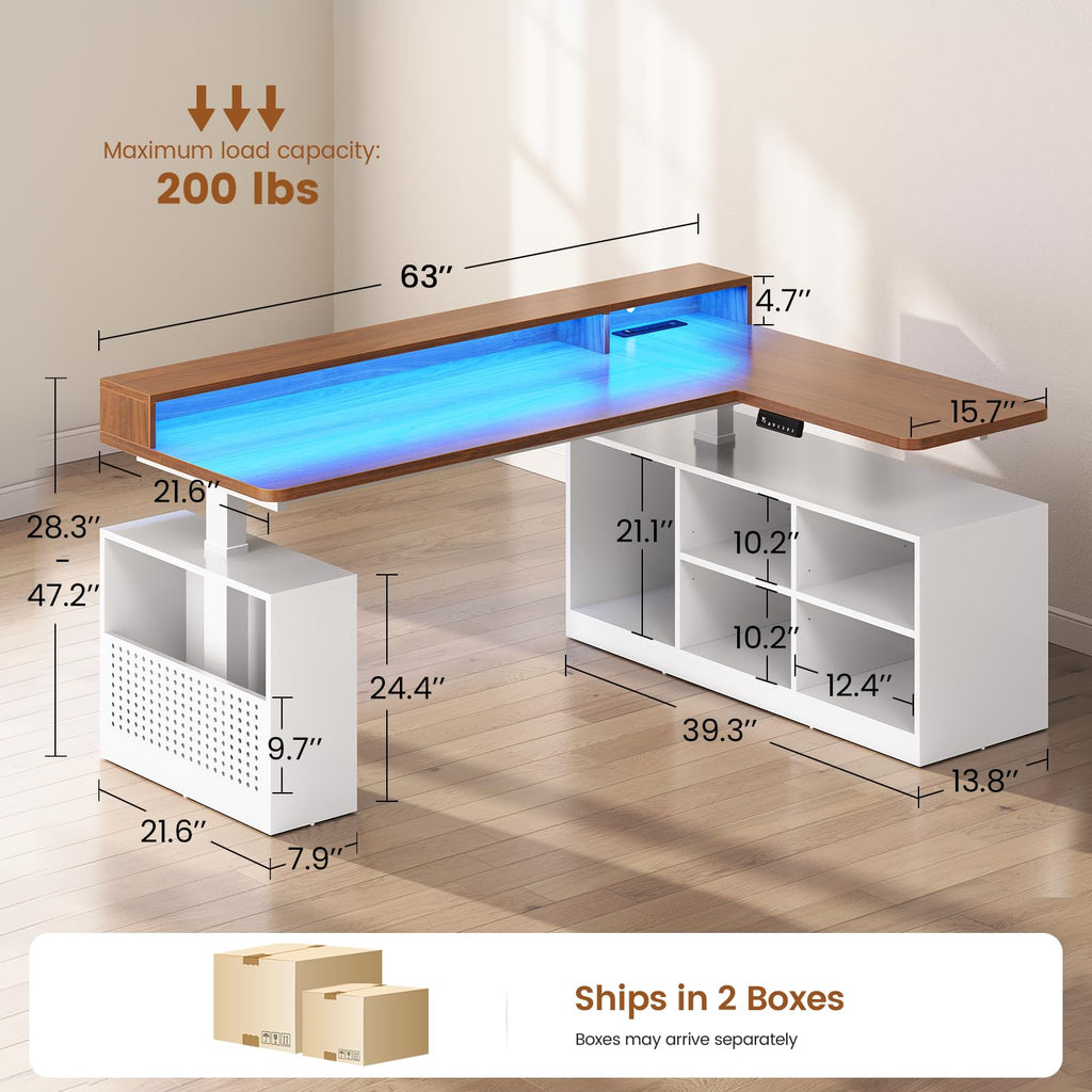 63" L Shaped Electric Standing Desk with Storage L975