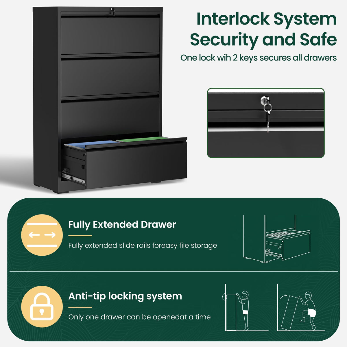 4 Drawer Black Metal File Cabinet L255
