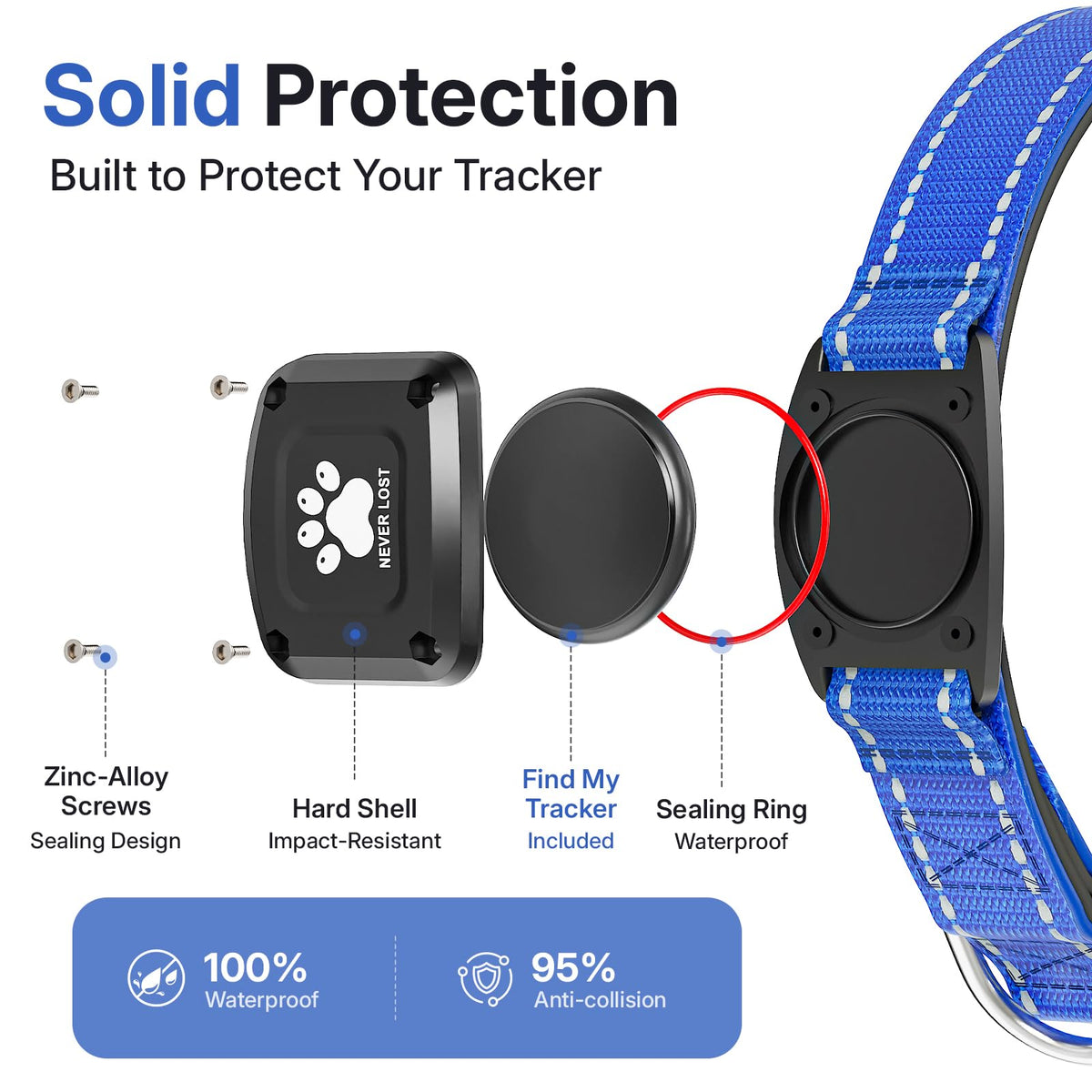 GPS Dog Collar with Tracker, Waterproof, Blue, L B5467
