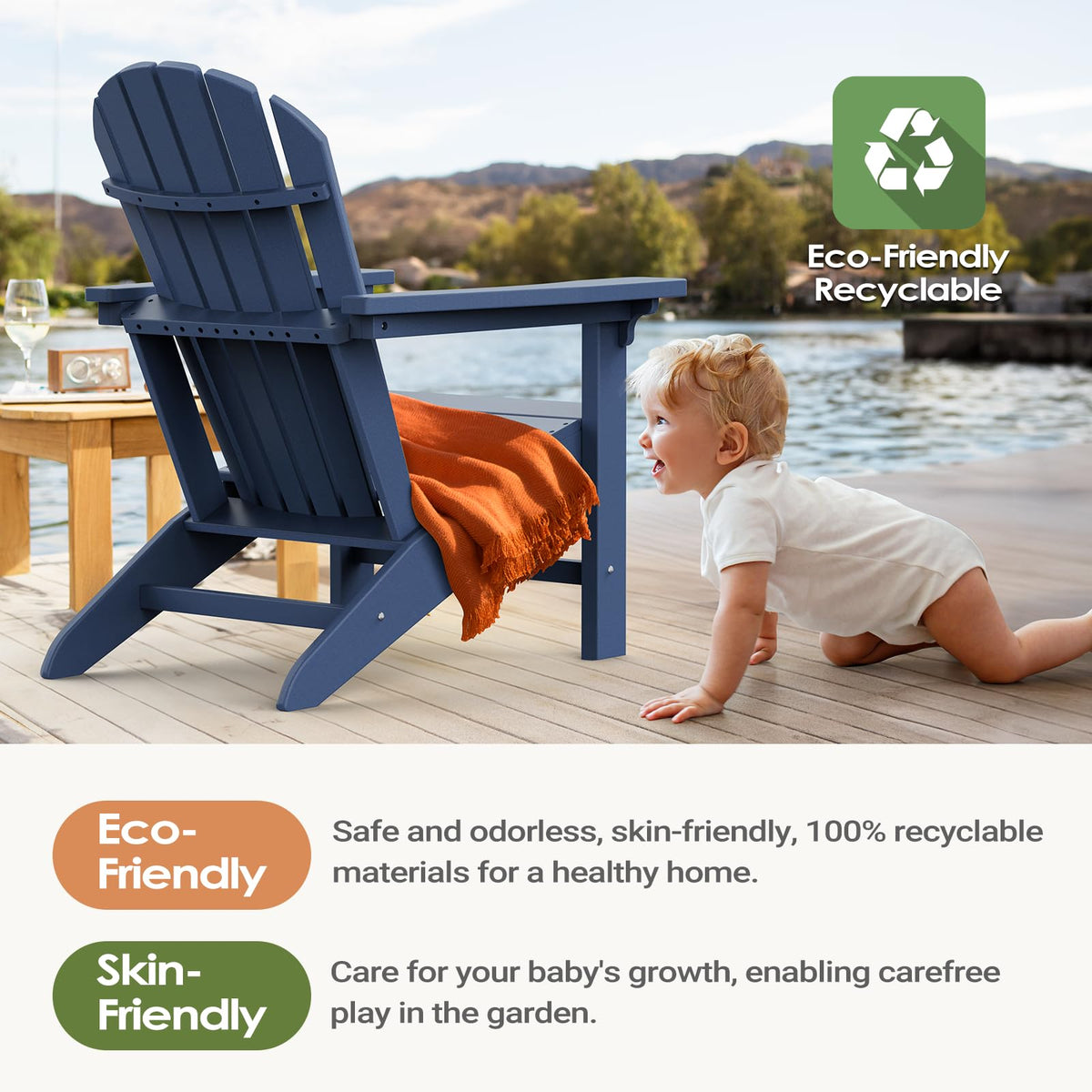 HDPE All-Weather Adirondack Chair 380 lbs Capacity Dark Blue C1653