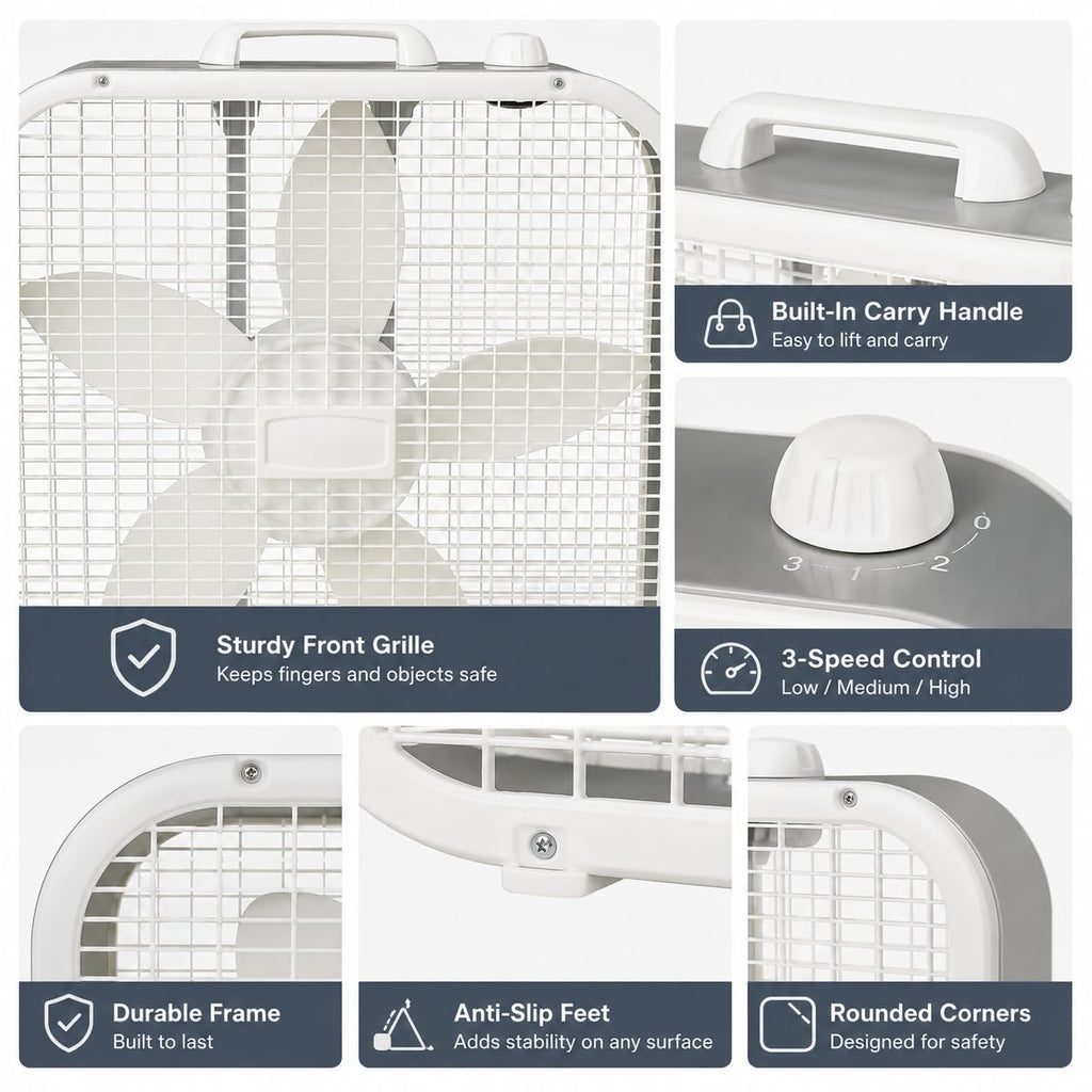 20 Inch 3 Speed White Box Fan Z446194