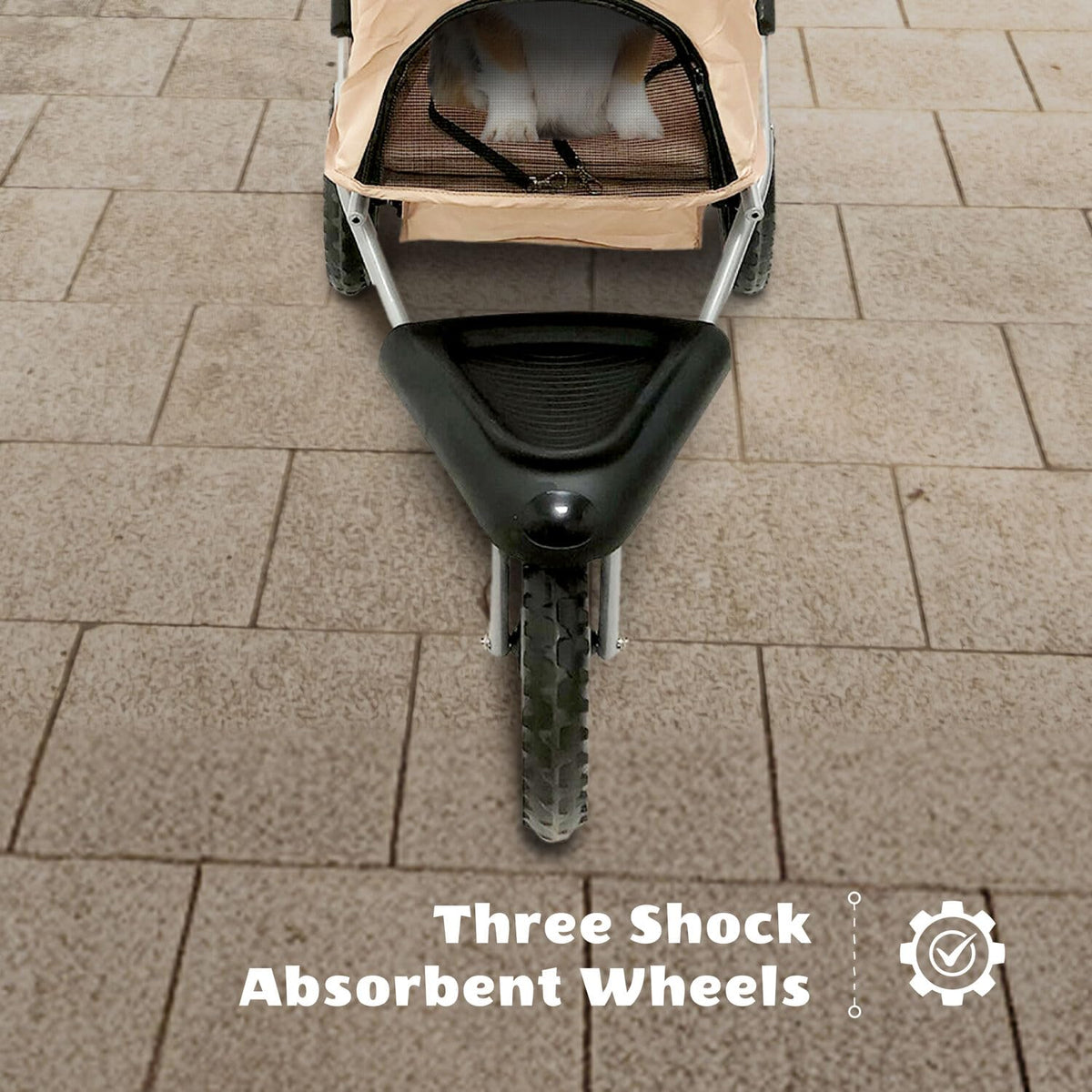 3-Wheel Dog Stroller with Storage Basket and Cup Holders, Tan Y286