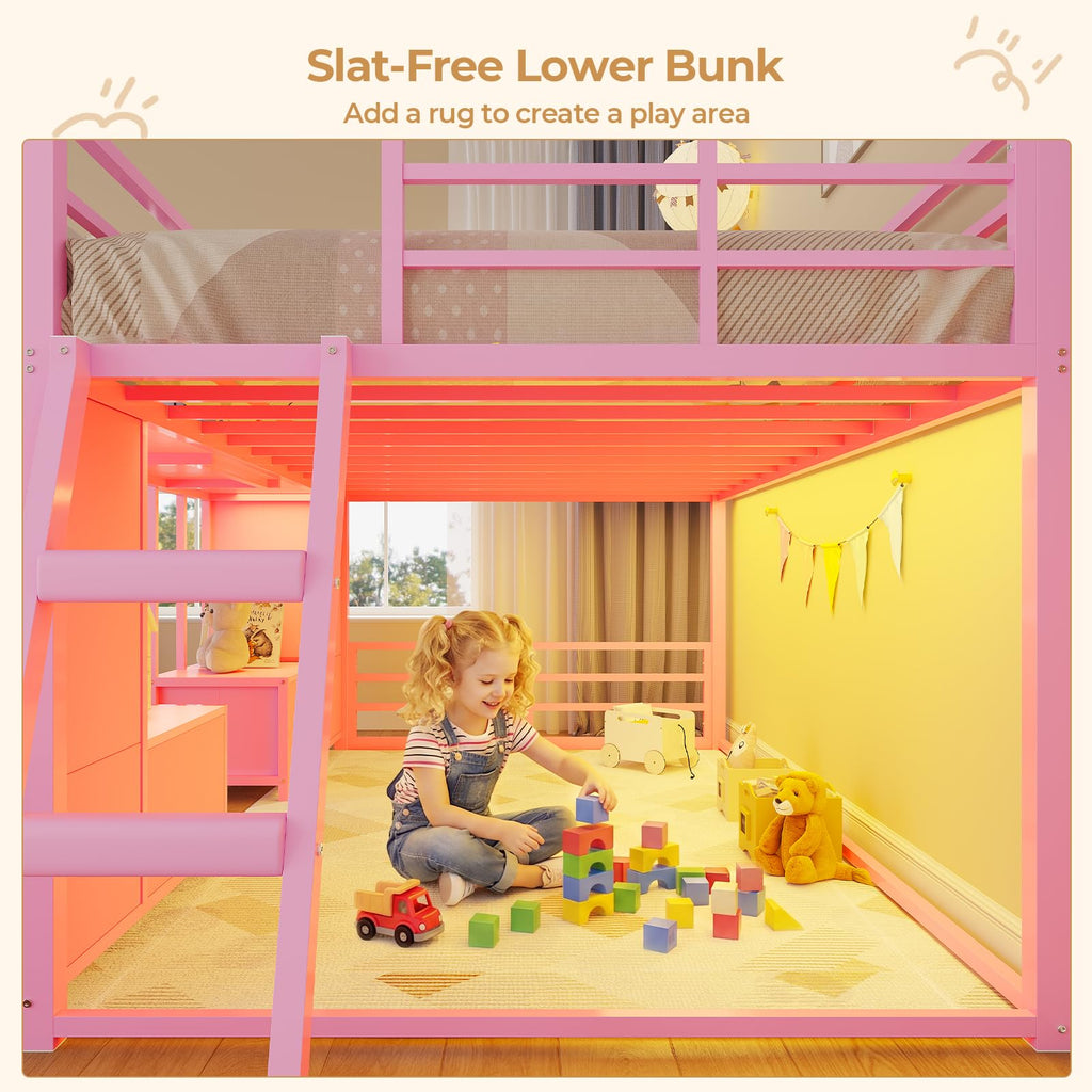 Twin Over Twin Bunk Bed with 8 Drawers & Bookshelf D4961
