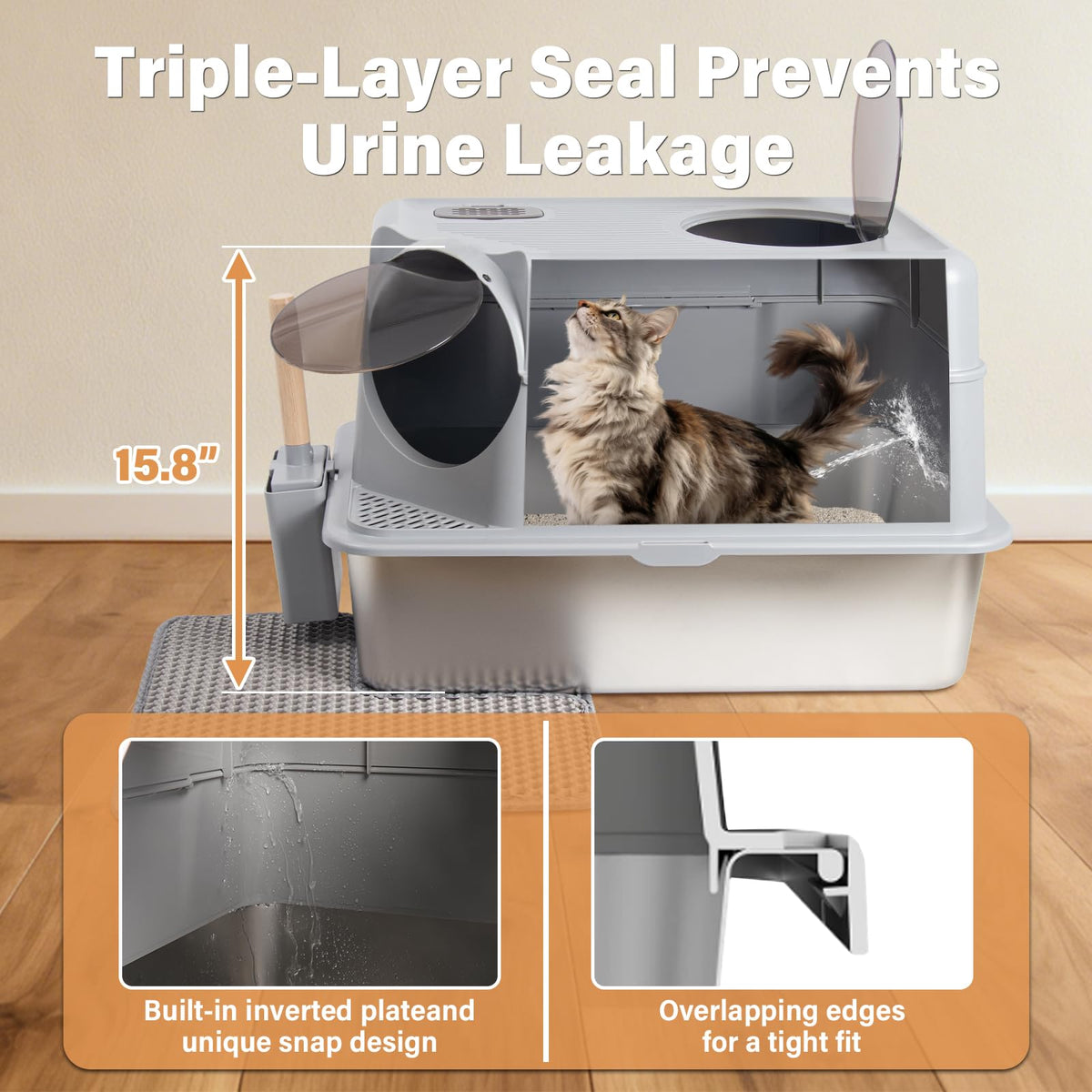 XL Stainless Steel Enclosed Cat Litter Box with Lid I948