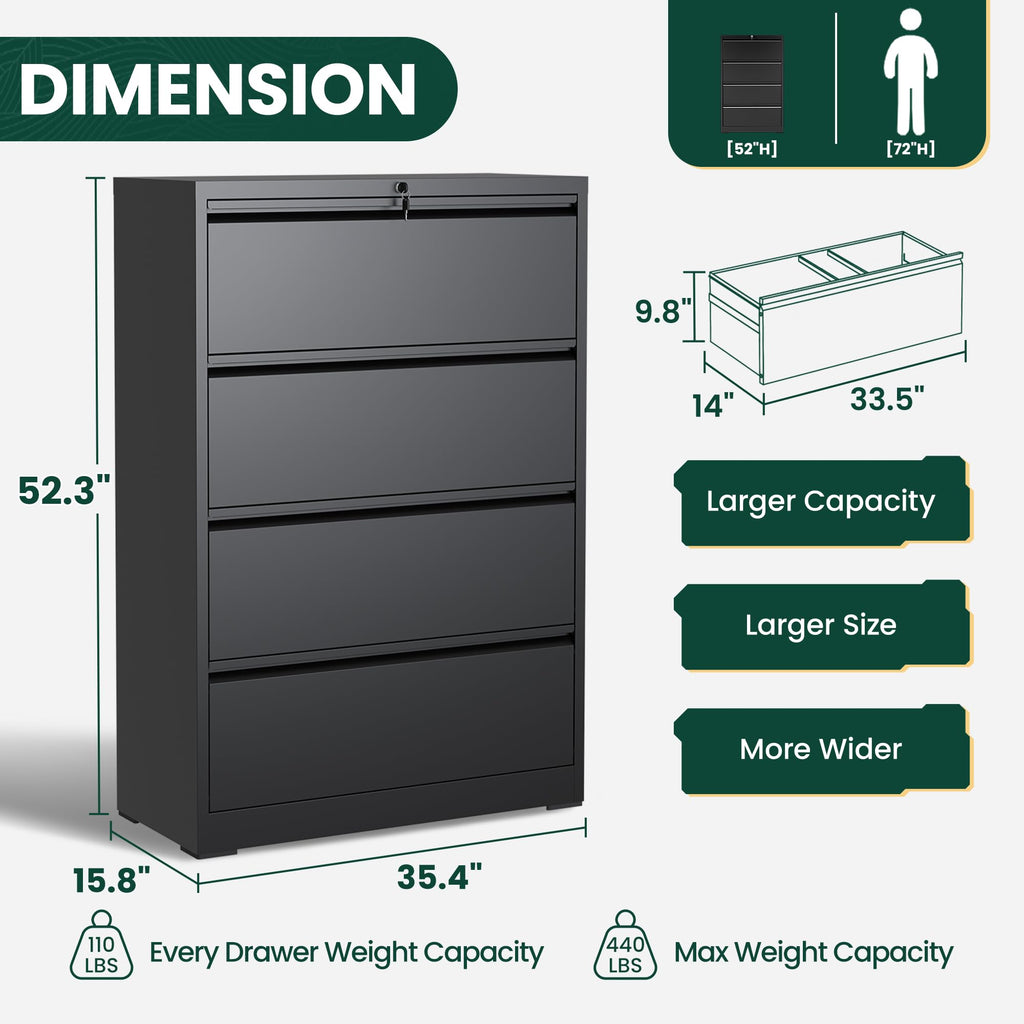 4 Drawer Black Metal File Cabinet L255