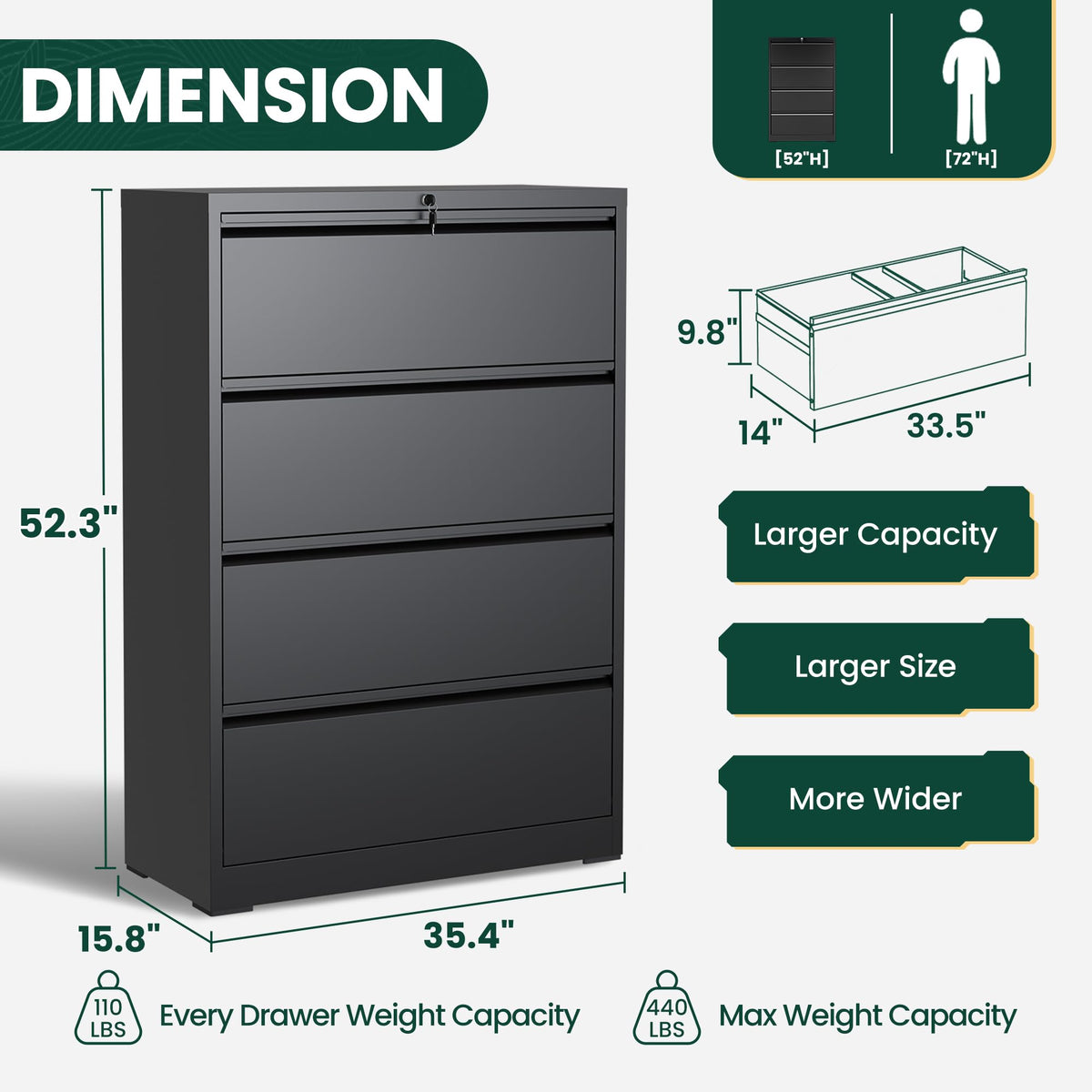 4 Drawer Black Metal File Cabinet L255