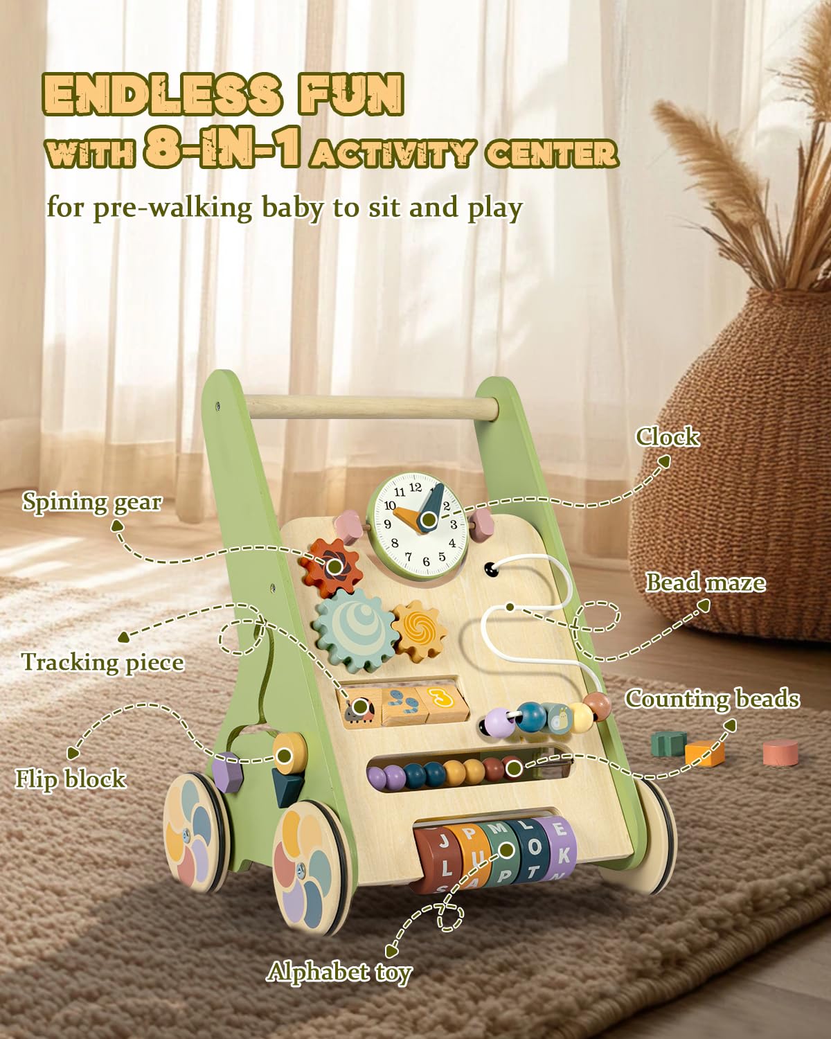 Wooden Push Walker with Wheels D736138