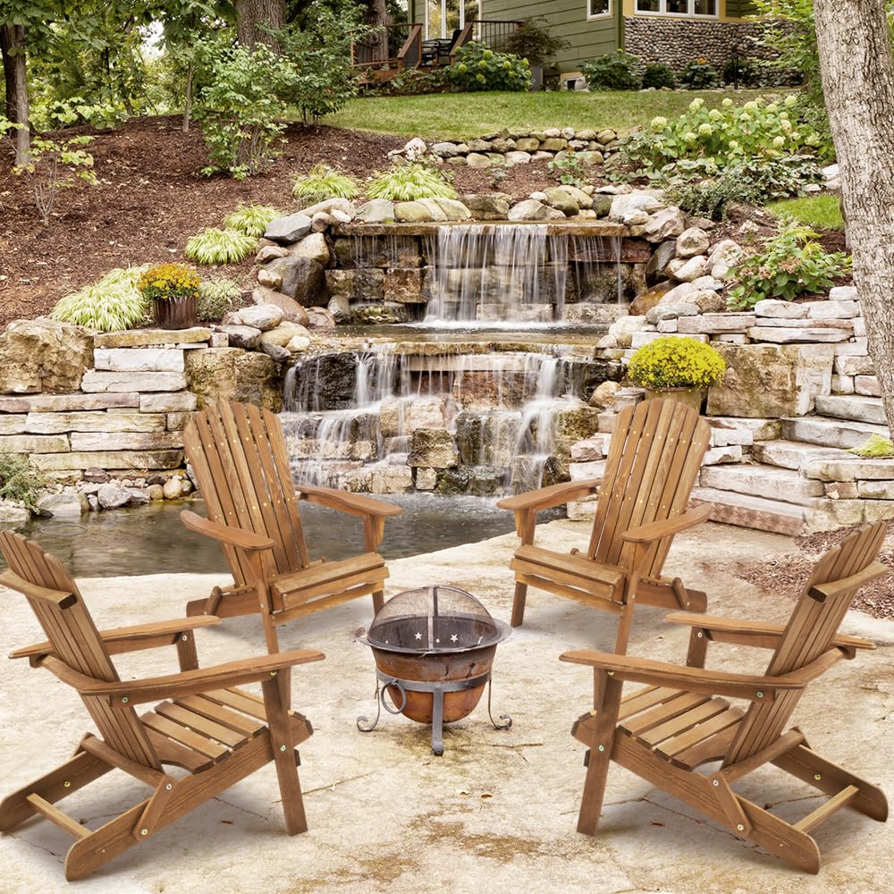 Solid Cedar Wood Folding Adirondack Chair Set of 2 V933484