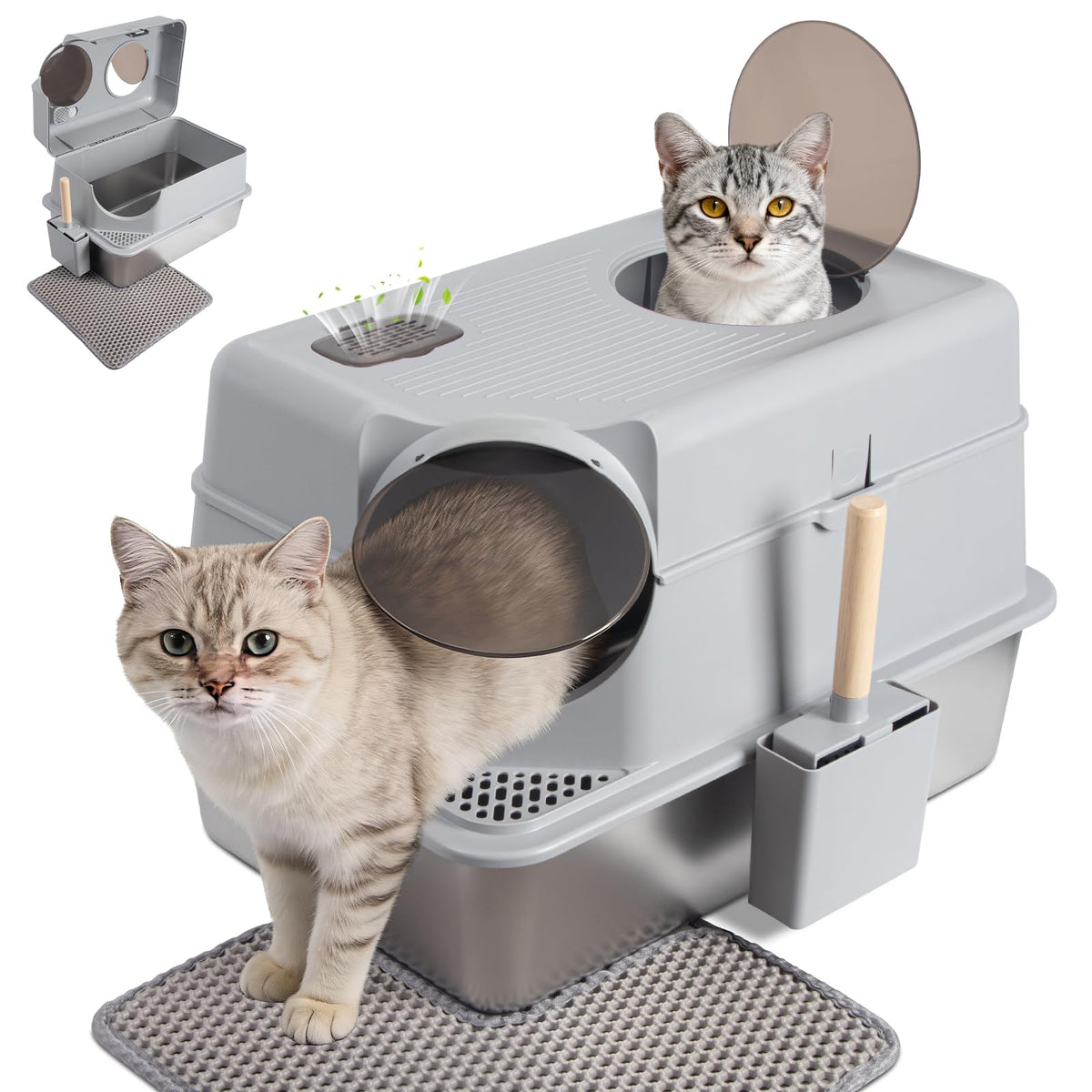 XL Stainless Steel Enclosed Cat Litter Box with Lid I948