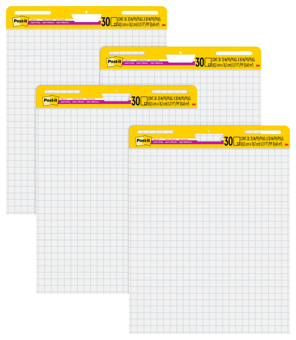Self-Stick Easel Pad Value Pack, Quadrille Rule, 25 x 30, White, 30 Sheets, 4/Carton N91993