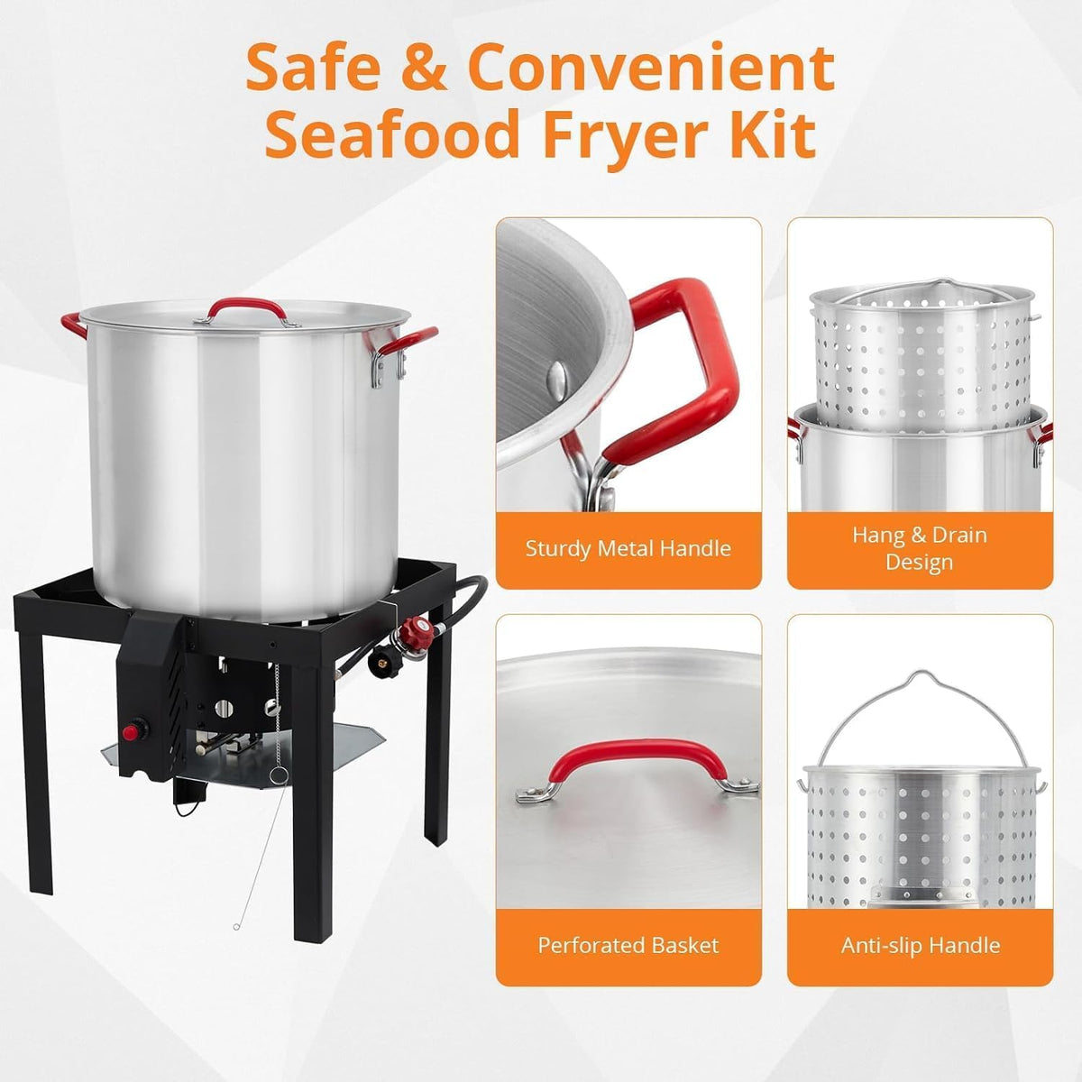 60 Qt Aluminum Seafood Boil Pot with Basket and Burner T1593