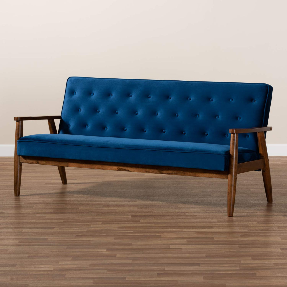 Navy Blue Velvet Upholstered 3-seater Sofa N61831