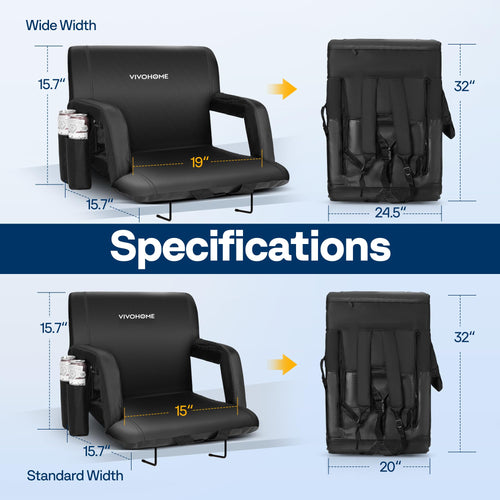 2 Pack Portable Padded Stadium Seats with Back Support and Cup Holder X25502