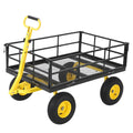 Heavy Duty Steel Garden Cart, 1200 LBS Load Capacity Wagon with 10 inch Tire and Rotating Handle, Black J611