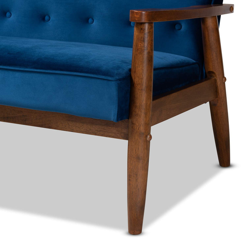 Navy Blue Velvet Upholstered 3-seater Sofa N61831