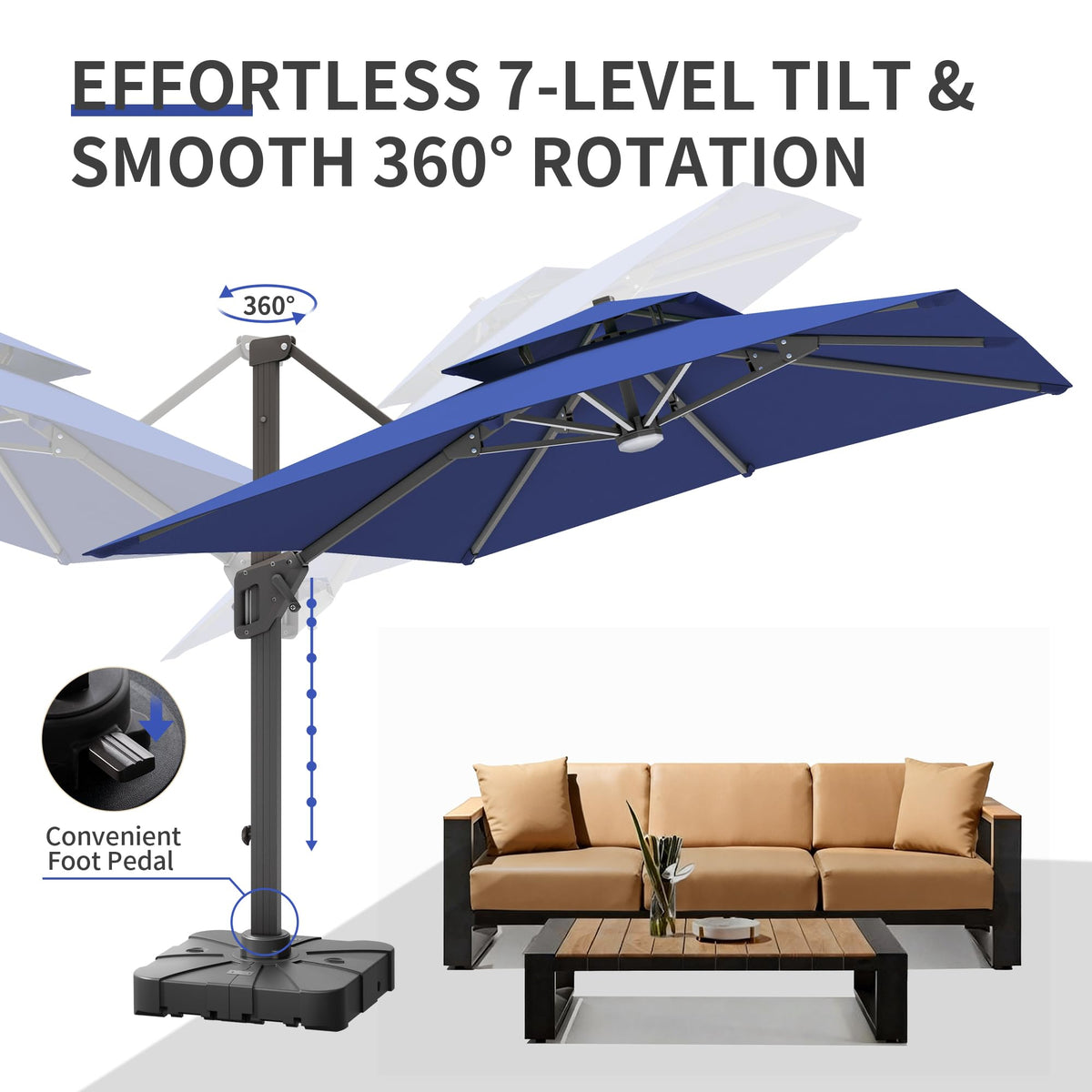 10 X 13 FT Cantilever Patio Umbrella with Base & Lights L5468