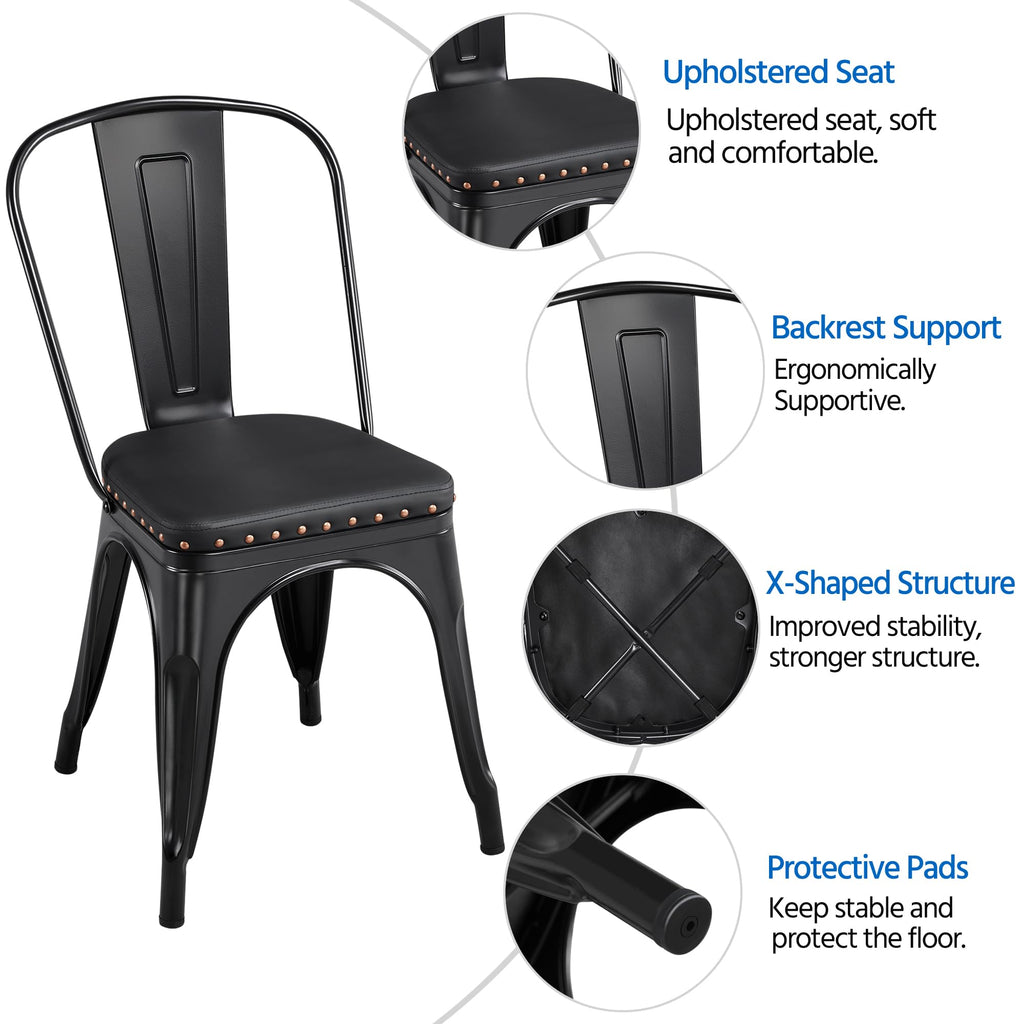 Black Cushioned Metal Dining Chairs Set of 4 V81396
