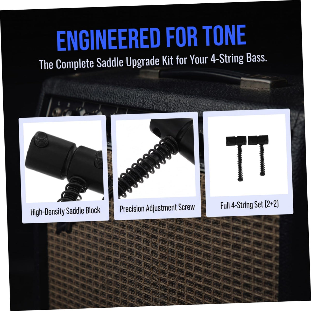 Metal Bass Guitar Bridge Saddles, 4-string, 2 Sets Black M88084