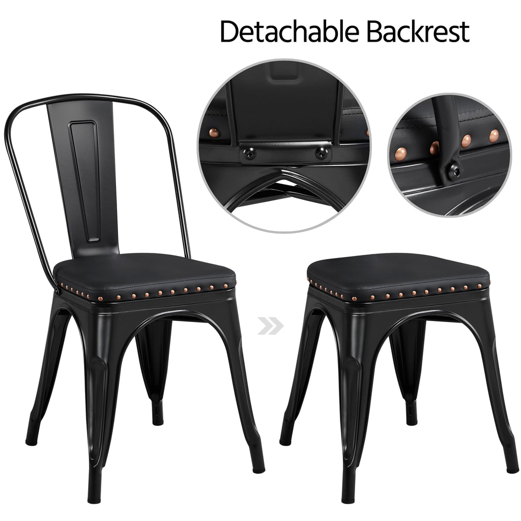 Black Cushioned Metal Dining Chairs Set of 4 V81396