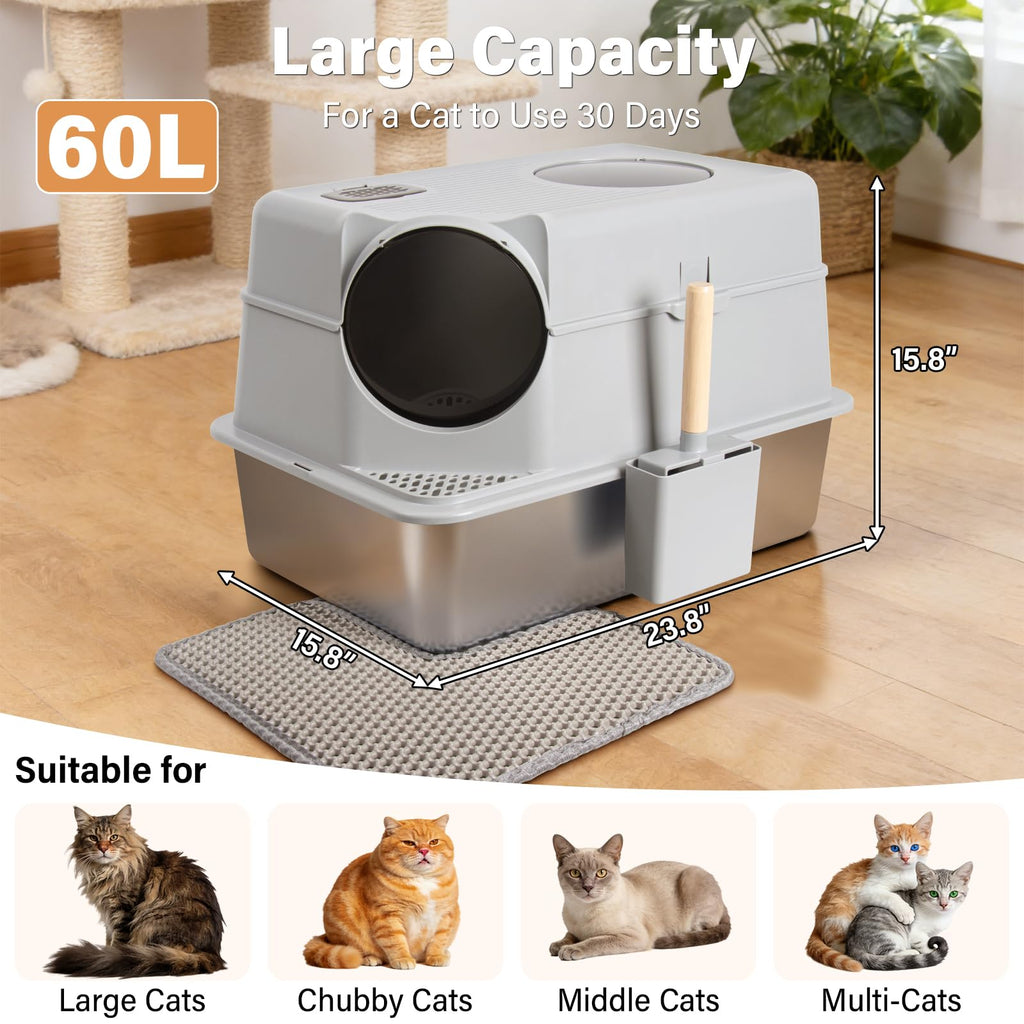 XL Stainless Steel Enclosed Cat Litter Box with Lid I948