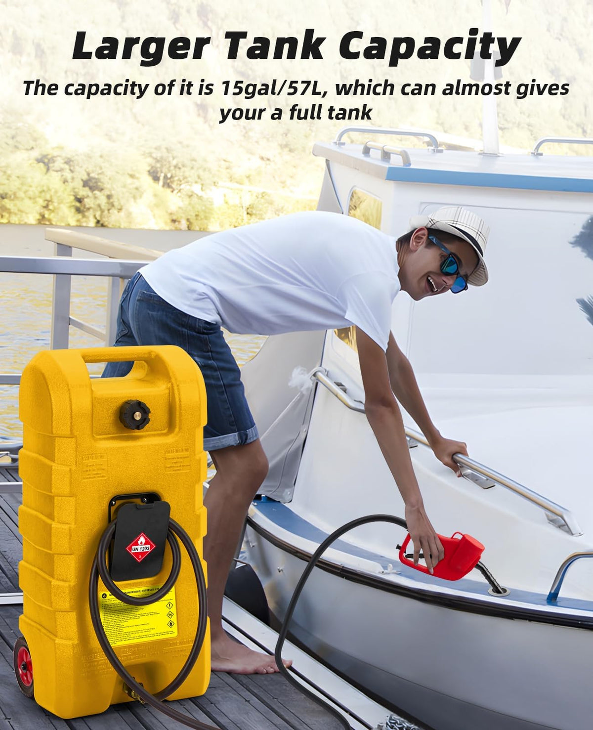 15 Gallon Portable Gas Tank with Caster and 10Ft Hose Y4646