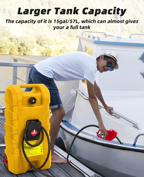 15 Gallon Portable Gas Tank with Caster and 10Ft Hose Y4646