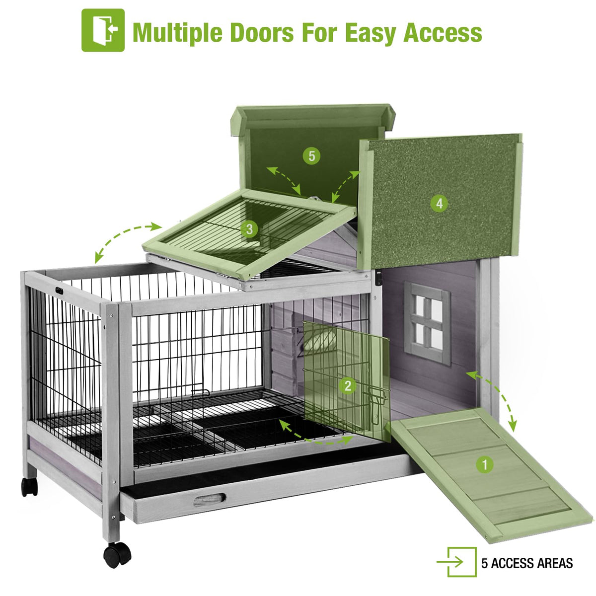 Wooden Rabbit Hutch with Removable Wire Netting and Leak Proof Tray B8538