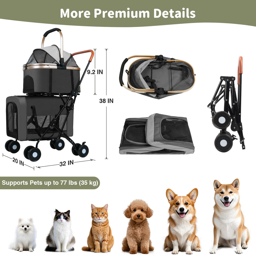 Double Pet Stroller with 4 Lockable Wheels J314