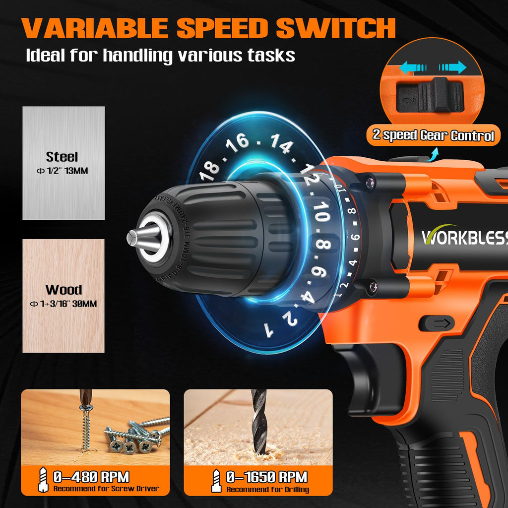 21V Cordless Drill Set with Battery Charger U1784