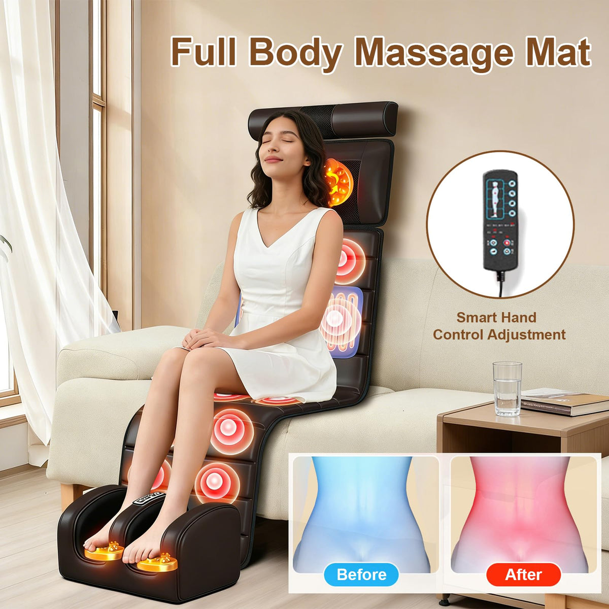 Brown Full Body Heating Massage Mat with Detachable Neck and Leg Massagers N329658