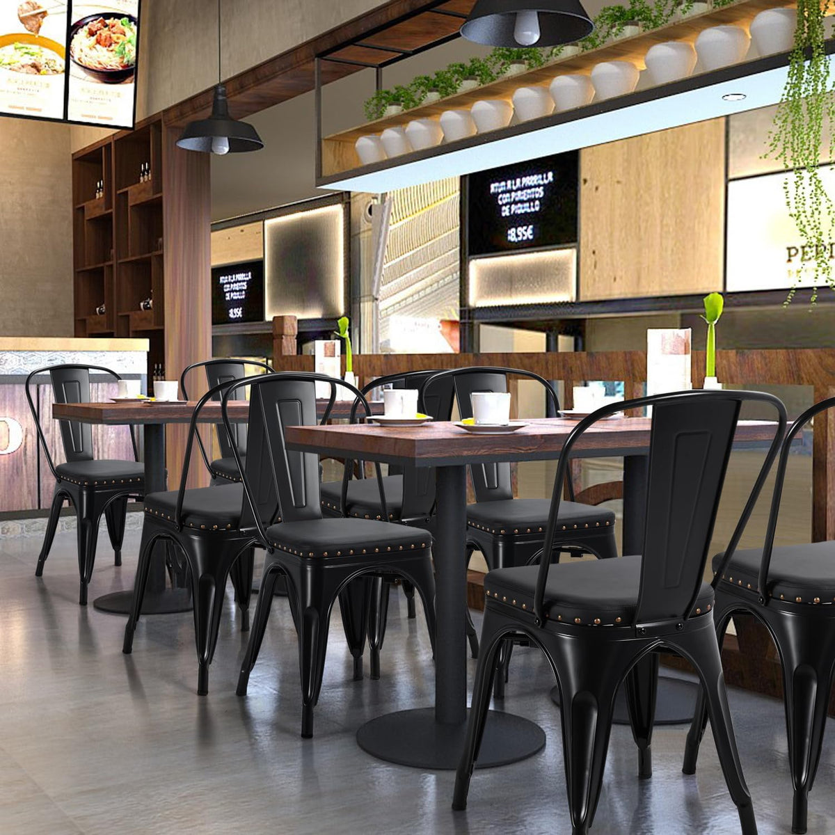 Black Cushioned Metal Dining Chairs Set of 4 V81396