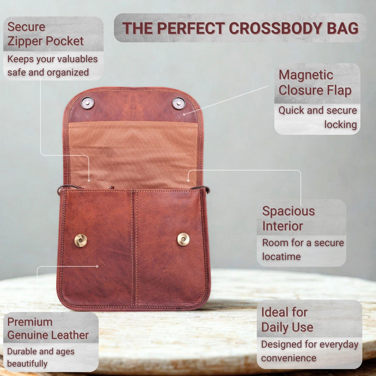 Brown Leather Crossbody Purse F765