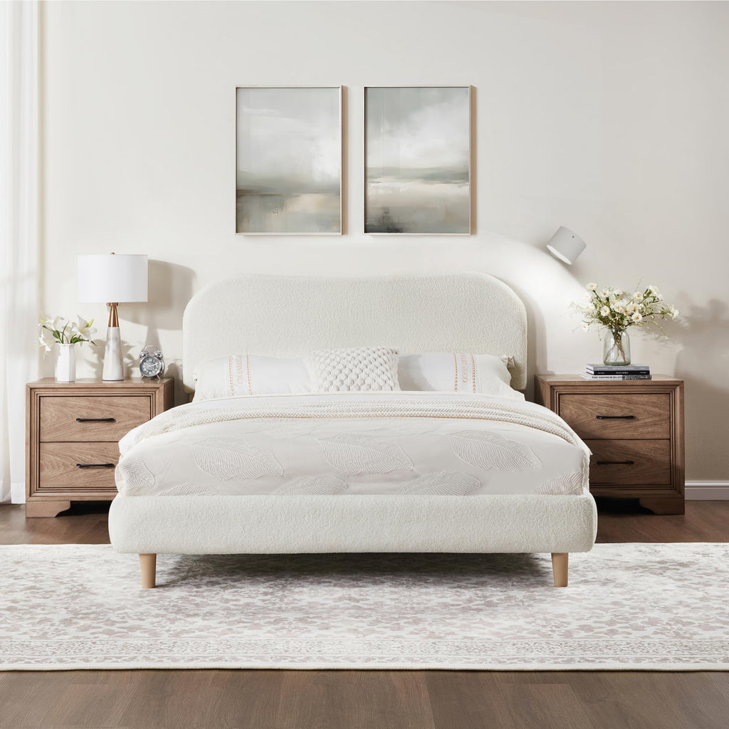 Queen Size White Boucle Bed Frame B4278