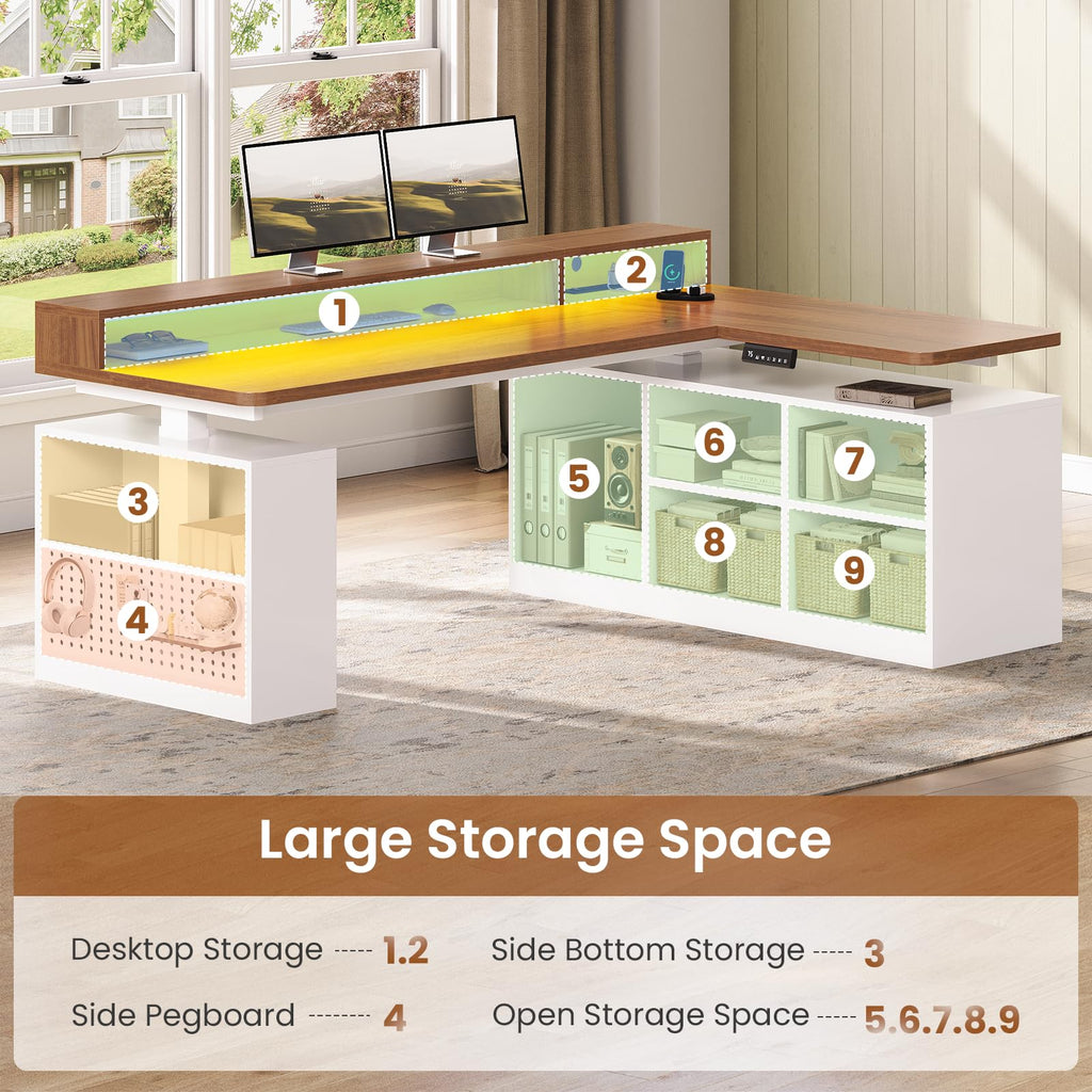 63" L Shaped Electric Standing Desk with Storage L975