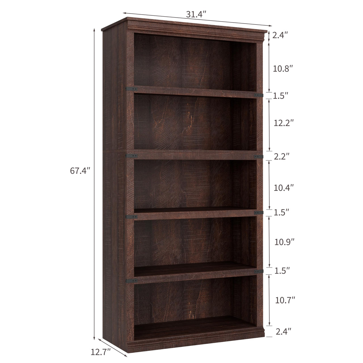 5-Tier Metal Bookcase with Adjustable Shelves N273