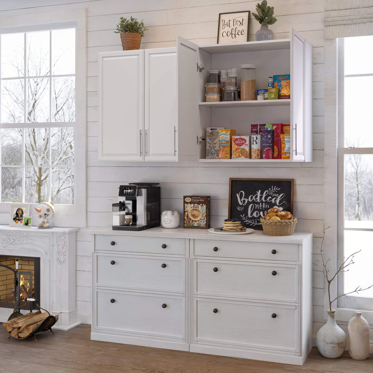 White Wall Cabinet with Adjustable Shelves S723